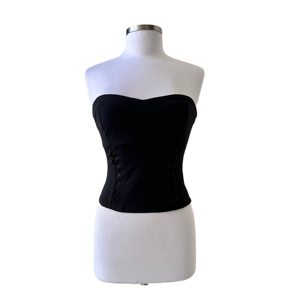 NEW Bebe Black Strapless Lace Up Detail Top Size Small - Picture 3 of 8